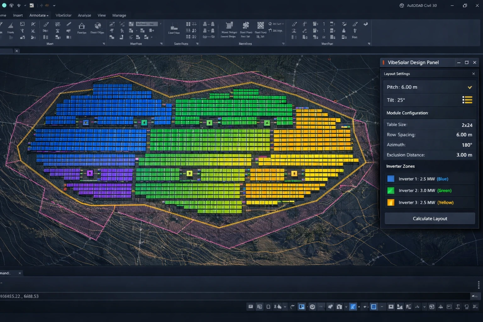 Civil engineering features including roads, fencing, and grading analysis