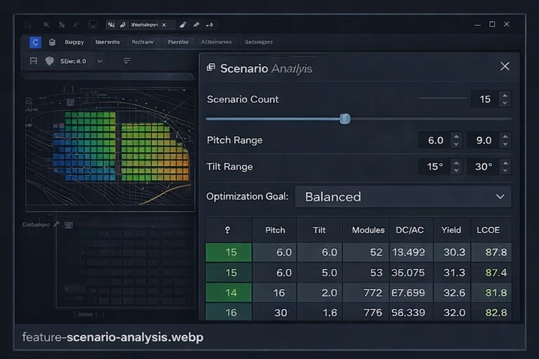 Probabilistic scenario analysis dialog showing P10/P50/P90 capacity rankings