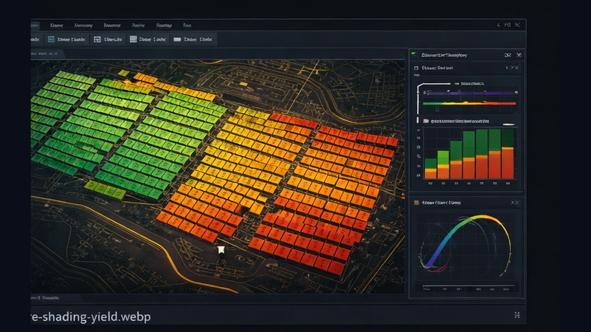 Shading simulation heatmap and yield estimation chart